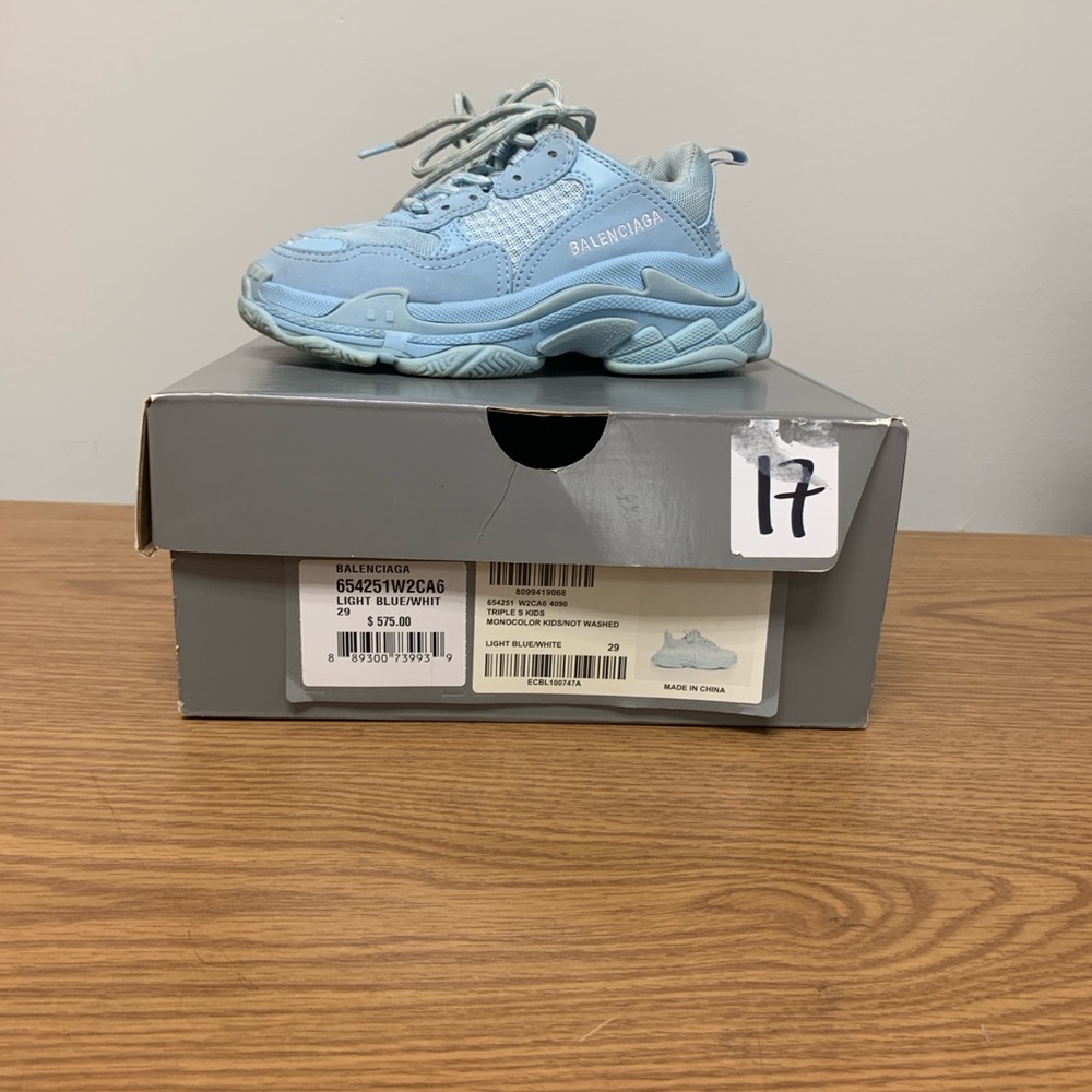 Balenciaga Triple S Sneaker Kids 'Light Blue' Sz 29/US12 SKU 654251 W2CA6 4090